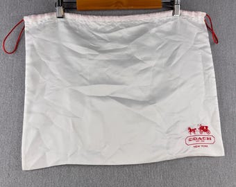 Bolsa guardapolvo Coach blanca de satén con cordón ajustable, 19x15 cm, estilo vintage Y2K
