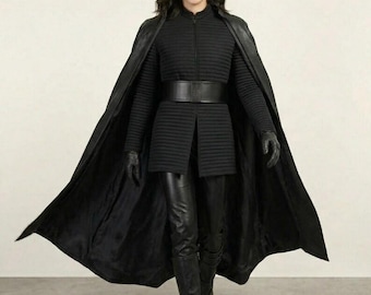 Kylo Ren Inspired Galactic Dark Warrior Cosplay Costume Set – Hooded Black Cloak Robe Outfit, Handmade Halloween Cosplay Costume