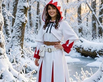 White Mage Hooded Cosplay Costume Cotton Fantasy Wizard Robe Healer RPG Medieval Outfit Halloween