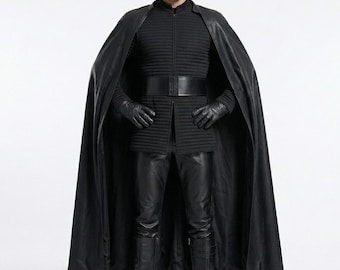 Kylo Ren Inspired Galactic Dark Warrior Cosplay Costume Set – Hooded Black Cloak Robe Outfit, Handmade Halloween Cosplay Costume