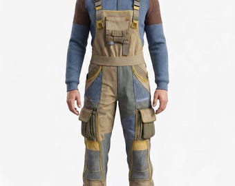 Men’s Cargo Tactical Jumpsuit Outfit | Cotton Overalls with Rugged Military-Style Utility Design for Festival & Cosplay Costume