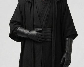 Sith Lord Cosplay Costume Black Jedi Robe Outfit with Hooded Tunic Set and Dark Side Cloak, Handmade Cosplay for Halloween and Comic Con