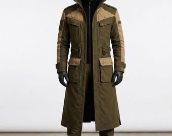 Men’s Military Trench Coat | Tactical Field Coat with Multi-Pocket Utility Design, Rugged Overcoat for LARP, Cosplay & Steampunk Jacket