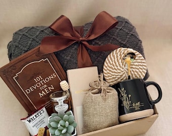 Christelijke geschenkdoos voor heren | Cadeau op basis van geloof voor hem | Aanmoedigingszorgpakket | Gezellige zelfverzorgingsmand | Cadeau voor mannen: Thinking of You