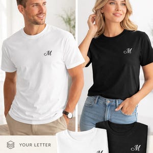Minimal Embroidered Initial T-Shirt Personalized Letter Shirt Custom Monogram Tee Unisex Gift for Her
