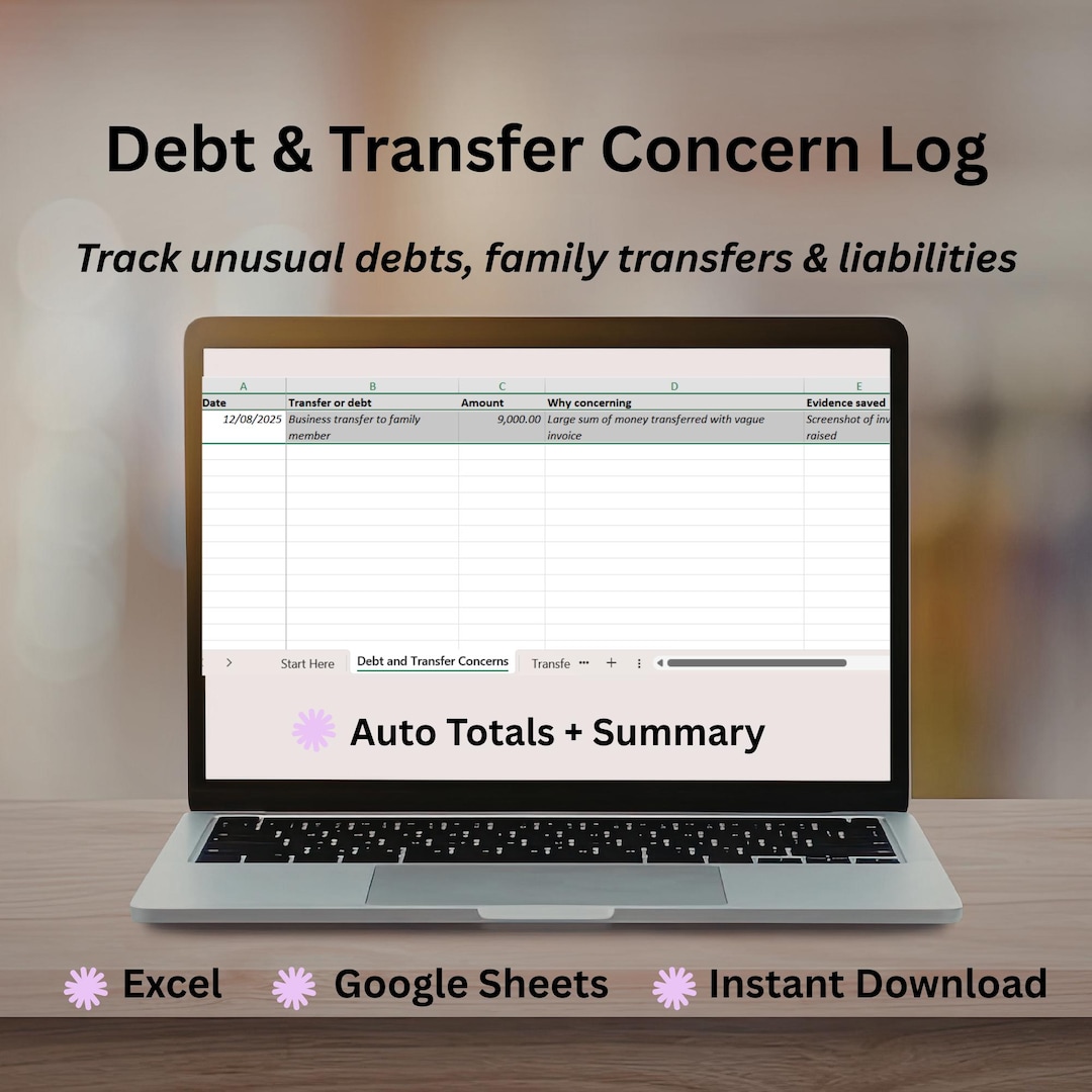 Debt and Transfer Concern Log Mini Spreadsheet Excel and Google Sheets ...