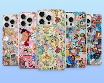 Coque de téléphone Disney Collage, personnages de princesses esthétiques, pour iPhone 17, 17e, 16, 15, 14, 13, Samsung S26, S25, S24, A56, A16, Pixel 10a