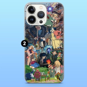 Peut inclure: Coque de t&eacute;l&eacute;phone transparente avec un collage color&eacute; de personnages et de sc&egrave;nes anim&eacute;s. Le design comprend diverses figures, b&acirc;timents et paysages, avec une esth&eacute;tique vibrante et d&eacute;taill&eacute;e. La coque est con&ccedil;ue pour un smartphone.