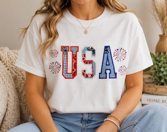 USA Patchwork Embroidered Shirt | Patriotic 4th of July Tee