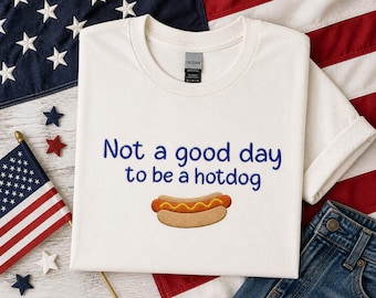 Funny 4th of July Hotdog Embroidered T-Shirt | Summer Cookout Tee