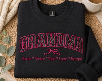 Embroidered Grandma Sweatshirt with Bows and Names – Cozy  Pullover