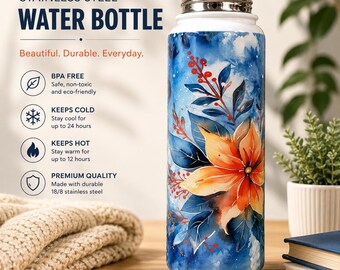 Cirkul Sip Compatible Custom Tumbler – Winter Poinsettia Personalized Insulated Water Bottle