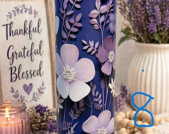 Cirkul Sip Compatible Custom Tumbler – Purple Floral Personalized Insulated Water Bottle