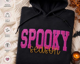 Spooky Season Embroidered Hoodie | Halloween Glitter Applique Sweatshirt