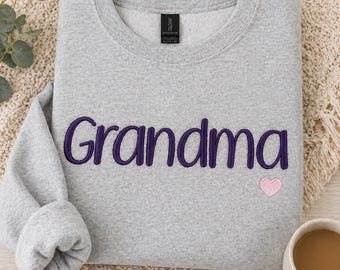 Embroidered Grandma Sweatshirt with Heart – Cozy  Pullover
