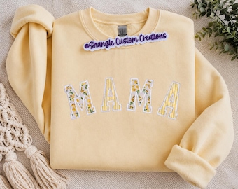 Mama Embroidered Sweatshirt | Floral Mama Crewneck – Cozy Pullover