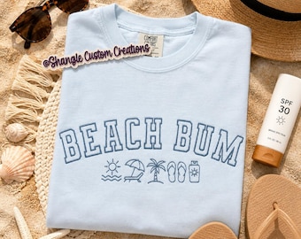 Beach Bum Embroidered Shirt, Coastal Graphic Tee