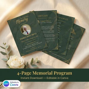 May include: A four-page memorial program with a dark green marble design. The program includes a photo, obituary, and order of service. The text reads "In Loving Memory" and "James Mitchell, March 5, 1948 - February 15, 2026."