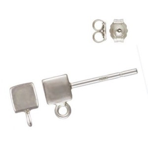 May include: Silver earring findings with a square shape and a small loop. The findings are designed to be used with a variety of earring styles.