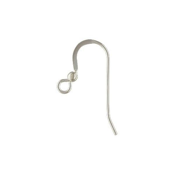 925 Sterling Silver Flat Fishhook Ear Wire with 2.5mm Ball 10pcs
