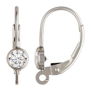 May include: Silver tone earring with a clear round stone and a lever back closure.
