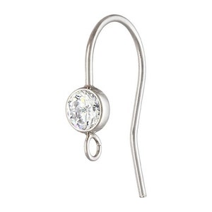 May include: Silver earring hook with a clear round crystal.