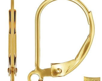 14K Gold Filled Leverback Ear Wires | Plain, Heart, Fleur De Lis, Interchangeable, Shield | Earring Hooks for DIY Jewelry Making