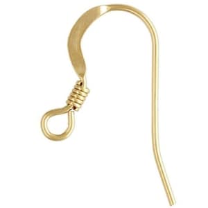May include: Gold-toned earring hook with a coiled wire at the top and a smooth, curved wire extending down.