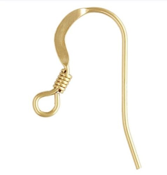 14k Gold Filled Flat Fish Hook Ear Wire With Coil Etsy