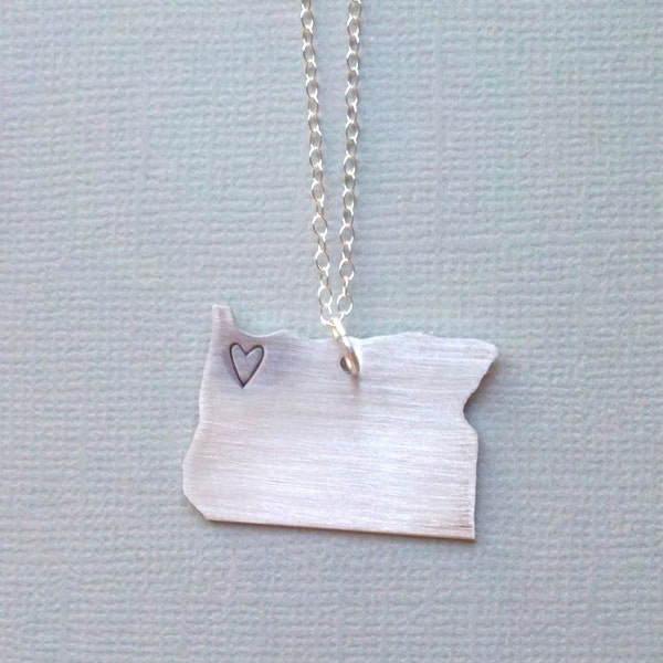 Handstamped Oregon Necklace / Sterling Silver Chain Handstamped