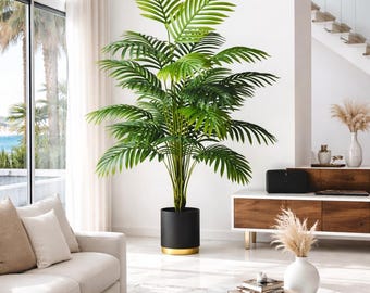 Palmera artificial de 120 cm, realista, decoración de plantas artificiales, decoración tropical para interiores, decoración de sala de estar.