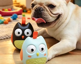 Adorable juguete oscilante con forma de búho para mascotas, con sonido – Seguro y no tóxico para gatos y perros pequeños.