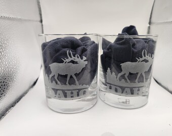 Whiskey rocks glasses 14 oz elk and any state