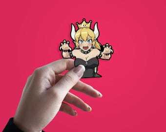 Pegatina de vinilo brillante impermeable troquelada de Bowsette