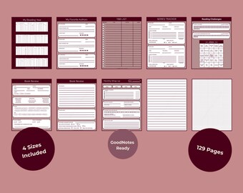 Reading Journal Printable PDF | Book Tracker | Burgundy | GoodNotes Notability | US Letter A5 A4 6x9