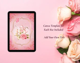 Floral Rose Teapot Reading Journal Cover | 6x9 A5, A4, 8.5x11 | Watercolor Design (Digital Download)