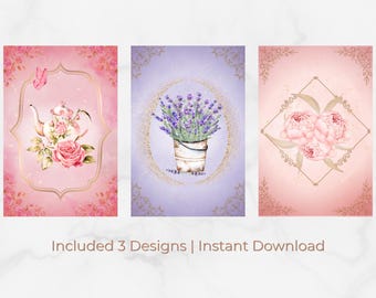 Printable Floral Reading Journal Cover Bundle | Rose Peony Lavender | Instant Digital Download