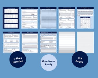 Reading Journal Printable PDF | Book Tracker | GoodNotes Notability | Dark Blue | A5 A4