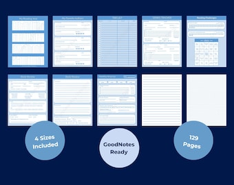 Reading Journal Printable PDF | Book Tracker | Medium Blue | GoodNotes Notability | 8.5x11 A5 A4 6x9