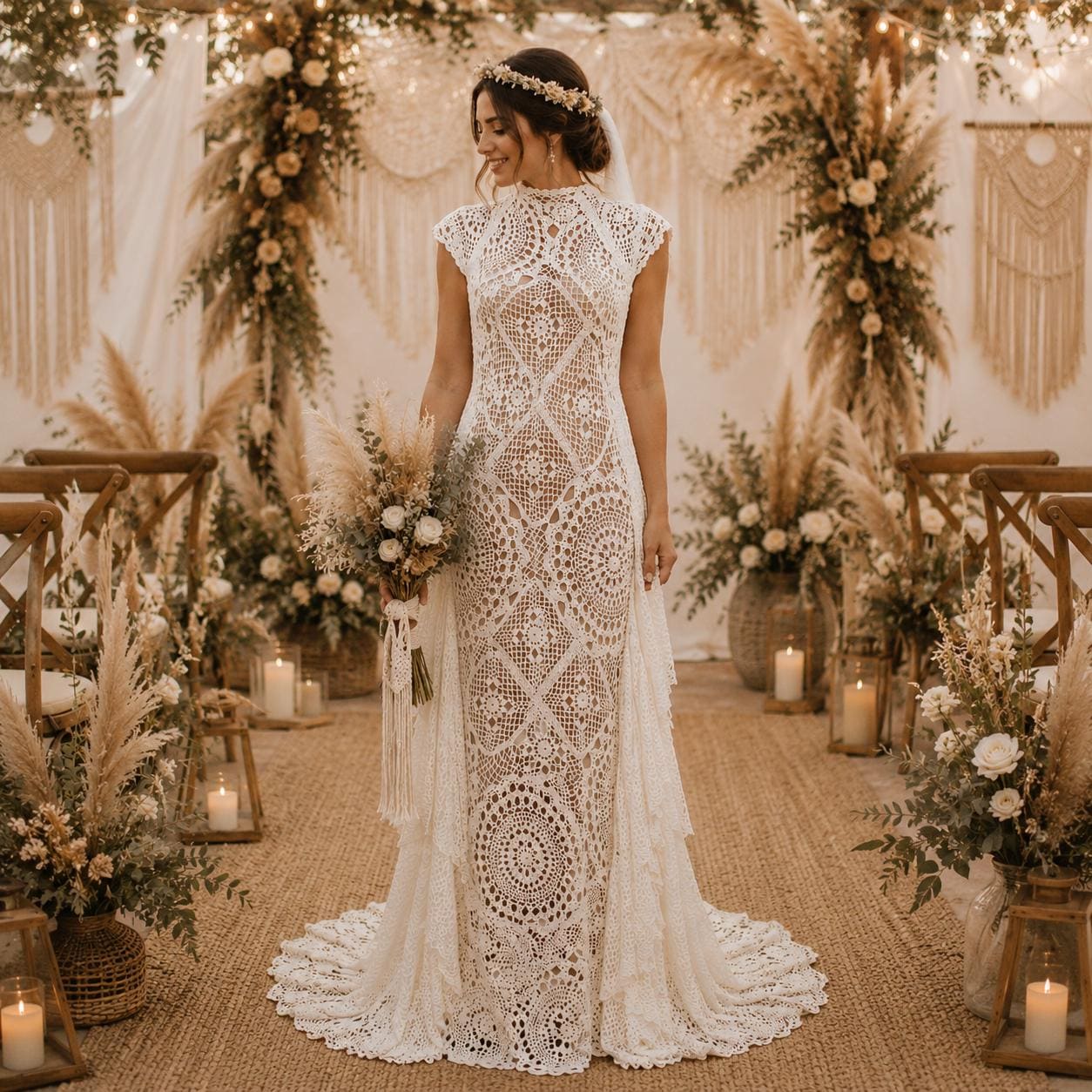 lace wedding dress with 3 4 sleeves Simple Long 3/4 Sleeve Lace Wedding Dress main image 1