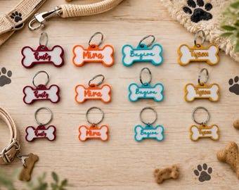Gepersonaliseerde botvormige hanger voor aan de halsband | Naam van de hond | Aanpasbaar | Hond, kat, huisdier
