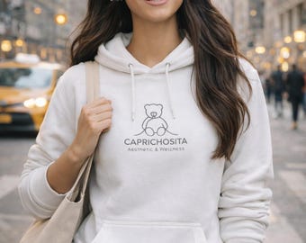 Caprichosita Aesthetic Hoodie, Cute Bear Hoodie, Wellness Sweatshirt, Minimalist Hoodie, Self Care Clothing, Gift for Her, Cozy White Hoodie