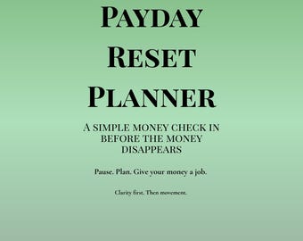 Payday Reset Planner, Simple Money Check-in, Budget Worksheet (PDF Download)