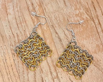Handmade Gold and Silver Chainmail Earrings