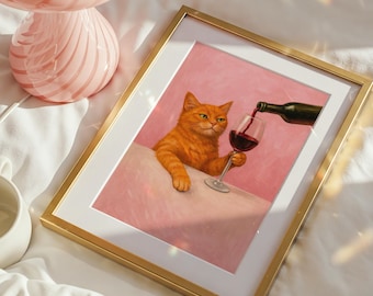 Lustiger Katzen-Kunstdruck, lustiger trinkender Tierdruck