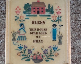 Vintage Canadian Folk Art Wall Plaque - Bless This House Dear Lord We Pray - Handmade Country Cottage Decor - Made in Canada