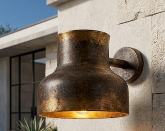 Aplique de pared de latón oxidado, aplique de pared con pátina negra, lámpara de pared minimalista para interiores y exteriores.