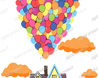 Up house png, Up movie clipart, Carl Fredricksen png, Adventure awaits png, Up balloon house dtf, Pixar Up sublimation, House png