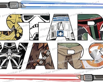 Star Wars PNG Digital Download, Darth Vader Yoda Chewbacca Clipart, Stormtrooper Boba Fett Sublimation Design, R2D2 C3PO BB8 DTF File