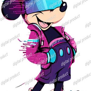 Cyberpunk Micky Maus PNG, Disney Sublimationsdesign, Micky Maus Clipart, Retro Sci Fi Micky DTF, digitaler Download PNG Bild 1
